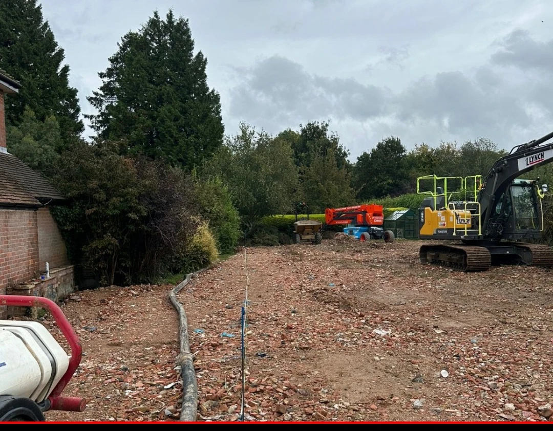 Aerial view of piling and basement construction at Tring residential development by Fortis Foundations
